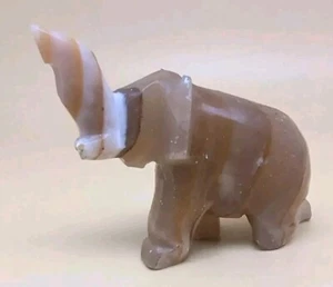 Vintage Hand Carved Onyx Marble Elephant Figurine Trunk Up Lucky 3.5" - Picture 1 of 7