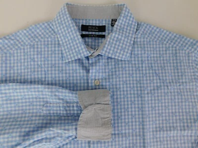 Saks Fifth Avenue Black Mens Designer Blue Checkered Casual Shirt Slim Fit XL - Image 1 of 4