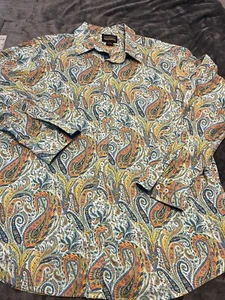 Cremieux Premium Denim Men's 2XL shirt button up blue paisley cotton flip cuff - Picture 1 of 14