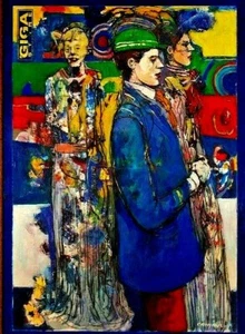 LISTED FRENCH ARTIST M CAWIAN Sd ACRYLIC FRENCH FIGURES GIGASTORE MUSEUM FRAME - Picture 1 of 11