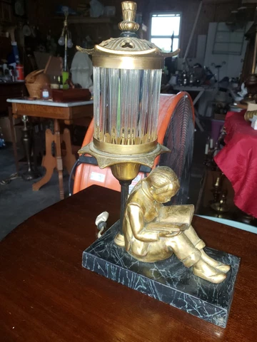 Vintage Converted Student Scholar Statue Pat. 1930  Lamp, Signed AMW Cover