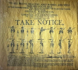 George Washington Early Call To Arms Wax Parchment Paper 14x17” TAKE NOTICE USA - Picture 1 of 11