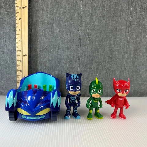 PJ Masks Action Figure Lot Catboy Owlette Gekko With Cat Car Mobile Vehicle Cover