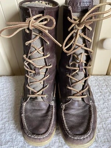 Sperry Top Sider Brown Leather Boat Boots Preppy Lace Up Mid Calf Womens Sz 8M - Picture 1 of 14
