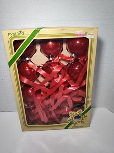 Vintage Pyramid Glass Christmas Ornaments 2 Boxes Red  23 + 1 total w/ribbons - Picture 1 of 9
