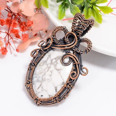 Regalo para novia joyería alambre envuelto colgante cobre howlita piedras preciosas 2,4" Foto 1 de 4