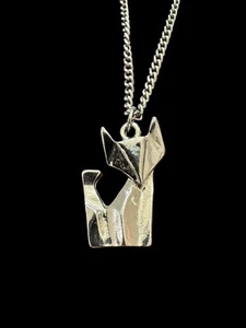 Silver Tone Origami Geometric Modern Fox Pendant Necklace P4 - Picture 1 of 3