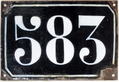 Large old black French house number 583 door gate plate plaque enamel metal sign Cover