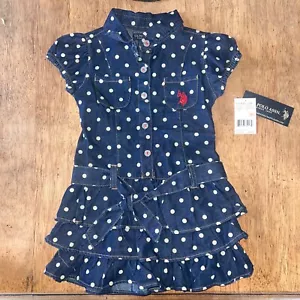 U.S. Polo Ralph Lauren Jean jeans w/ white polka dots dress toddler 2T NEW - Picture 1 of 7