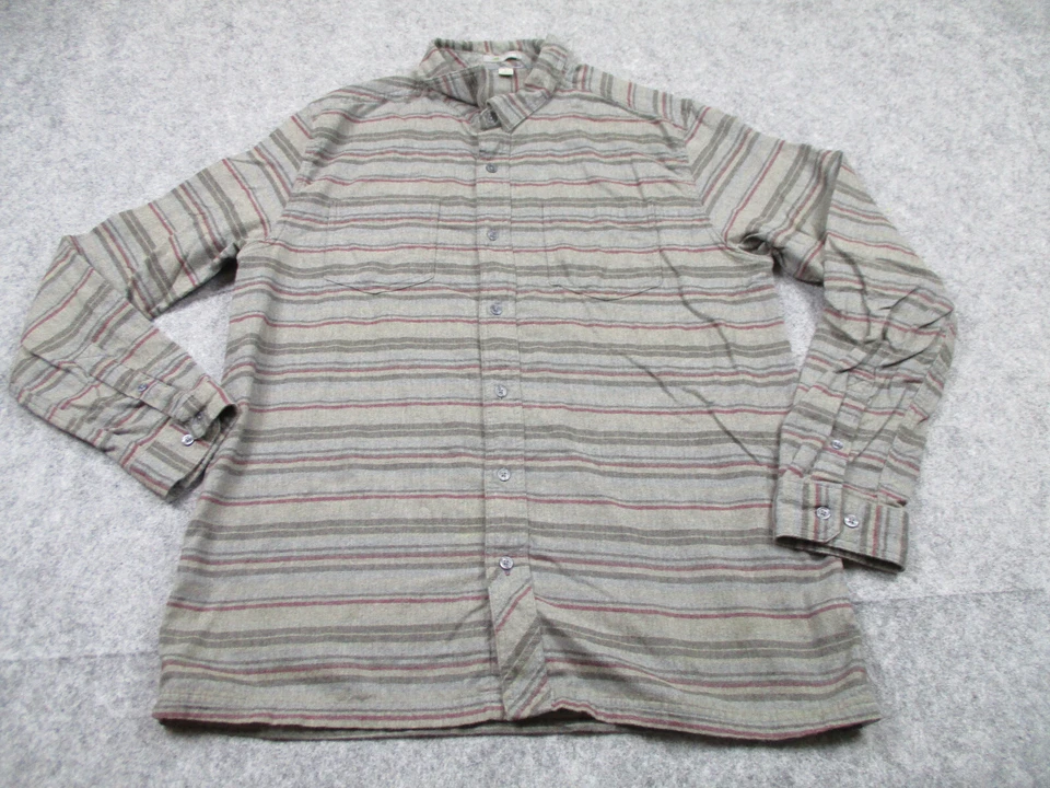 Horny Toad Shirt Mens Large Gray Red Striped Button Up Adult Flannel - Image 1 of 4