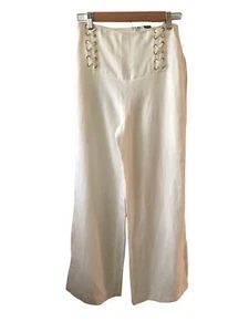 DEREK LAM 10 CROSBY / INTERMIX Pants 4 US / XS White Wide Leg Lace Up High Waist - Picture 1 of 5
