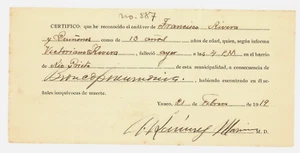 ANTIQUE DEATH CERTIFICATE / PNEUMONIA / YAUCO PUERTO RICO / 1919 #4 - Picture 1 of 1