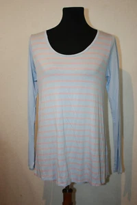 NWOT LuLaRoe Size M Long Sleeve Lynnae Pale Blue Pink Striped Shirt Top - Picture 1 of 6