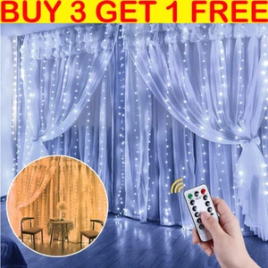 300 LED Curtain Fairy Lights String Indoor Outdoor Backdrop Xmas Party Wedding - Picture 1 of 19