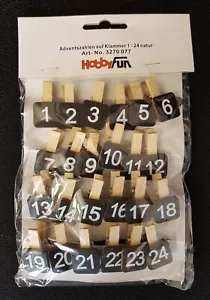 ★ ADVENTSZAHLEN 1-24 ★ Holz natur KLAMMER ★ Hobbyfun Adventskalender ★ Advent ★ - Bild 1 von 3