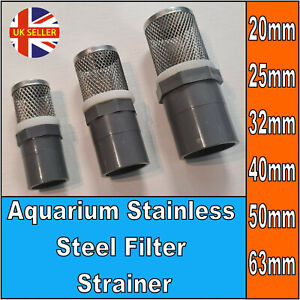 AQUARIUM STAINLESS STEEL OUTFLOW STRAINER 20 25 32 40 50 63mm, WEIR SOLVENT PIPE