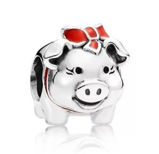 new Pandora 925 ale silver charm beads Valentines Lucky Pig 791809ENMX