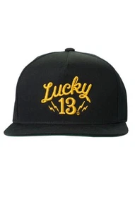 Authentic LUCKY 13 Shocker Logo Embroidered Snapback Hat Black Gold NEW - Picture 1 of 3