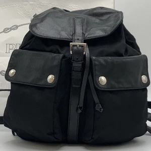 PRADA Tessuto Nylon Nappa Leather Rucksack Backpack Daypack Black Triangle Logo - Picture 1 of 20