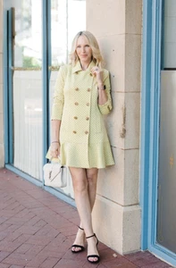 Cabi Hobnob Topper Coat Jacket Size Large Yellow Peplum Double Breasted #6249 - Picture 1 of 20