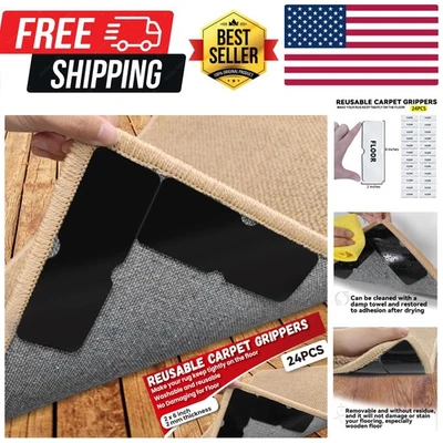 Large Reusable Rug Grippers - Safe for Floors, Strong Adhesive Pads - 8 Pcs - Image 1 of 4