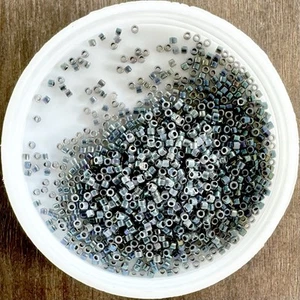 11/0 MIYUKI Seed Beads, Delica, Grey Lined Opal AB (DB1774), 5g - Picture 1 of 1