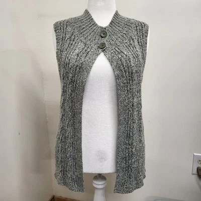 Kim Rogers 2 Button Sweater Womens Size XL Vest Gray Green Marbled Cotton Blend  - Image 1 of 4