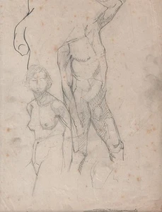 IMPRESSIONIST NUDE FIGURES Pencil Drawing GEORGES VERCRUYSSE c1940 - Picture 1 of 1