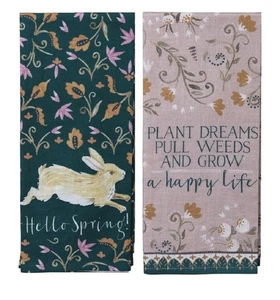 Primitives by Kathy 2 Pc Hello Spring and Plant Dreams Kitchen Towel Gift Bundle - Picture 1 of 3