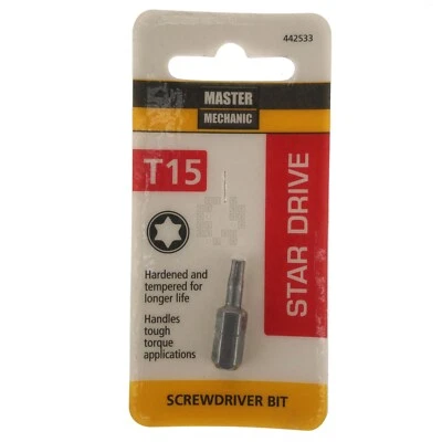 Master Mechanic 442533 T15 TORX Star Drive Screwdriver Bit, 1" Length - Image 1 of 3