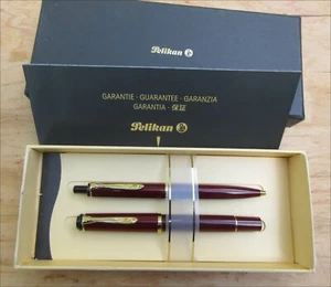 Neu 1998 Pelikan M250/K250 Burgundergold Zierleiste FP + BP SET - MEDIUM 14k Neu im Karton - Bild 1 von 10