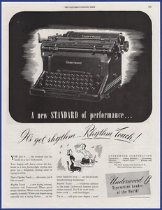 Vintage 1946 UNDERWOOD Rhythm Touch Typewriter Ephemera 1940's Print Ad - Picture 1 of 1