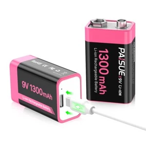 Piles 9V Rechargeables 1300mAh Haute capacité Lithium-ION 9 Volt Piles carrée... - Photo 1 sur 7