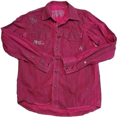 Southern Thread Western Shirt Mens Medium Red Stripe Long Sleeve Pearl Snap - Image 1 of 4