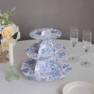 11-Inch tall 3 Tier Floral Print Cardboard Cupcake Stand Set Wedding Decorations - Picture 1 of 17