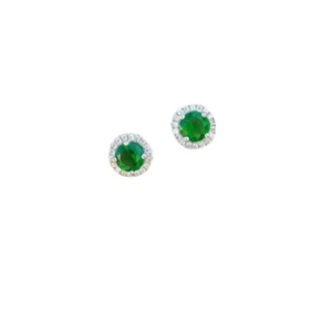 2 Ct Round Emerald Green & White cz Halo Stud Earrings 14K White Gold plated - Picture 1 of 8
