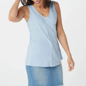 Denim & Co. Naturals Sz XS Linen Blend Jersey Knit Tank (Pale Blue) - Bild 1 von 6