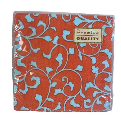 "Servilletas de papel cachemir naranja y azul de 3 capas de calidad premium 20 quilates 9 7/8"" x 9 7/8""" Foto 1 de 3