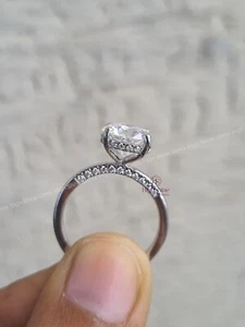 3CT Brilliant Round Cut VVS Moissanite Hidden Halo Solitaire Ring 14K White Gold - Picture 1 of 8