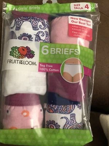 Fruit of the Loom Girl's Cotton Briefs Panties - 6 pair - Size 4 - Picture 1 of 6