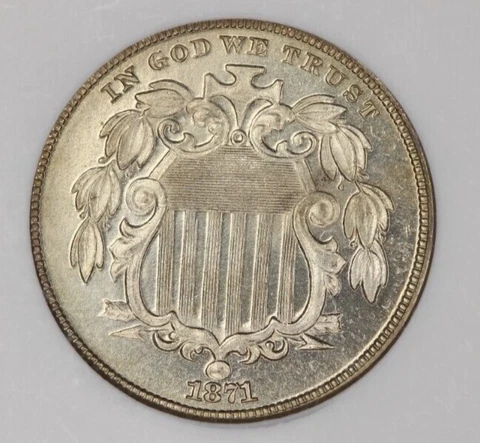 1871 Shield Nickel 5c NGC - PF64 PR64 Cameo Proof Cover