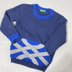 Benetton Boys XX xxs Cotton Pullover CENTER POCKET Sweater Blue - Picture 1 of 3