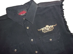 EASYRIDERS Mens Biker Shirt Vest Skull Embroidery Black Sleeveless SZ XL - Picture 1 of 8