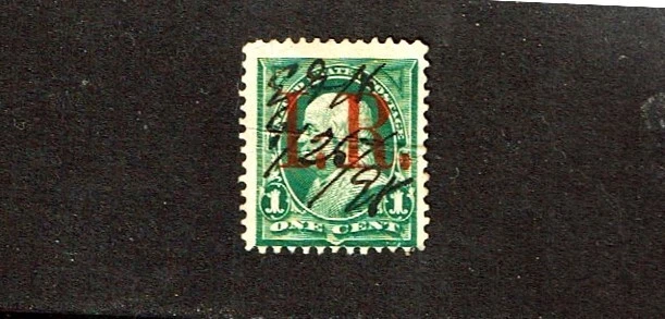 1898- U.S.THIRD Issue 1c Franklin  OVERPRINT "I.R." in Red Sc#R154 Used  Dated - Image 1 of 1