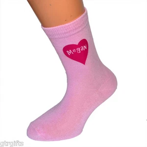 Pink Personalised Girls Name Heart Childrens Socks available in 2 Sizes - Picture 1 of 1