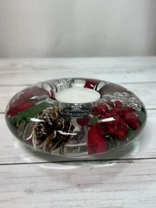 Gilde Dreamlight Glas Teelicht Kerzenhalter rote Beeren Schneeflocke 4,5" Germany - Bild 1 von 7