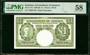 Giamaica One Pound 1957 KGVI Pick-41b circa UNC PMG 58 - Foto 1 di 2