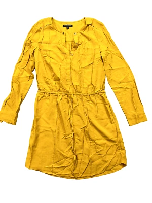 Banana Republic Blouson Dress Womens Sz 4 Yellow Drawstring Belt 1/4 Button - Image 1 of 4