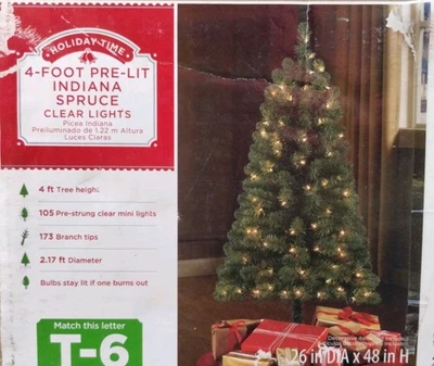 Holiday Time 4ft PreLit Green Christmas Tree Indiana Spruce 100 LED Clear Lights - Image 1 of 4