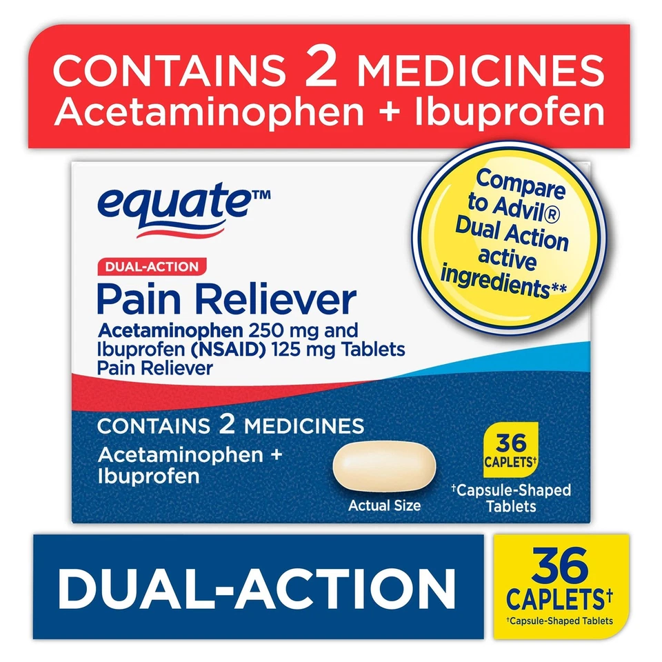 Equate Dual Action Acetaminophen 250 mg & Ibuprofen 125 mg Tablets 36 Count